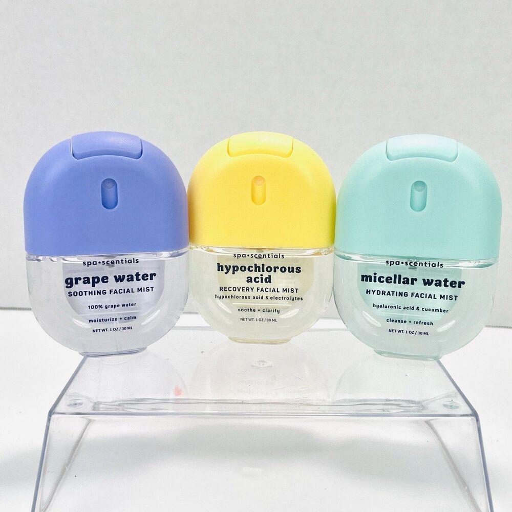 3 Pk SPA SCENTIALS Facial Mists Micellar Water / Grape Water / Hypochlorous Acid